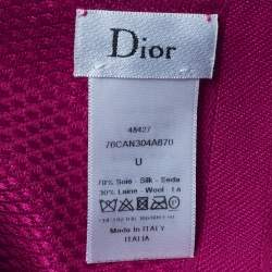 Pre Owned Dior Pink Cannage Silk & Wool Scarf 
