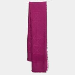 Pre Owned Dior Pink Cannage Silk & Wool Scarf 