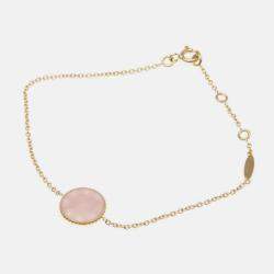Pre Owned Christian Dior Rose Des Vents Rose Quartz 18K Pink Gold  Diamond Quartz Charm Bracelet