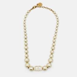 Pre Owned Dior 30 Montaigne Faux Pearl Gold Tone Choker Necklace