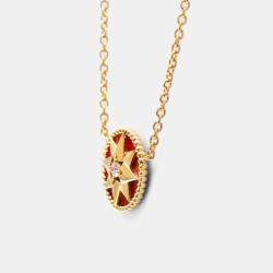 Pre Owned Christian Dior Rose Des Vents Pink Gold 18K Diamond Necklace Red Color