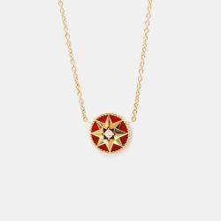 Pre Owned Christian Dior Rose Des Vents Pink Gold 18K Diamond Necklace Red Color