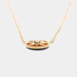 Pre Owned Christian Dior Rose Des Vents Pink Gold 18K Diamond Necklace Red Color