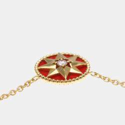 Pre Owned Christian Dior Rose Des Vents Pink Gold 18K Diamond Necklace Red Color