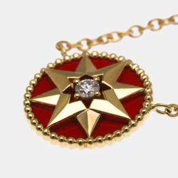 Pre Owned Christian Dior Rose Des Vents Pink Gold 18K Diamond Necklace Red Color