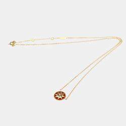 Pre Owned Christian Dior Rose Des Vents Pink Gold 18K Diamond Necklace Red Color