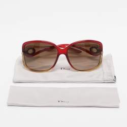 Pre Owned Dior Red/Brown Gradient Acetate Dior Volute 2 Square Oversized Sunglasses
