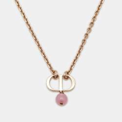 Pre Owned Dior Petit CD Bead Rose Gold Tone Neckace