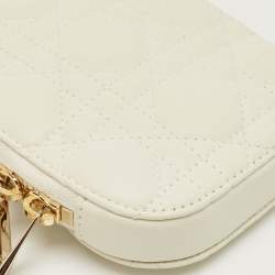 Pre Owned Dior White Cannage Leather Lady Dior Call'in Dior Phone Holder with Chain