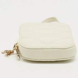 Pre Owned Dior White Cannage Leather Lady Dior Call'in Dior Phone Holder with Chain