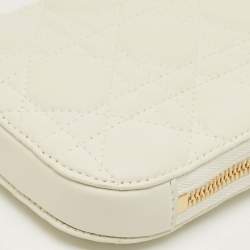 Pre Owned Dior White Cannage Leather Lady Dior Call'in Dior Phone Holder with Chain