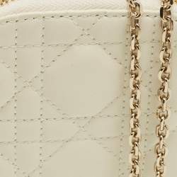 Pre Owned Dior White Cannage Leather Lady Dior Call'in Dior Phone Holder with Chain