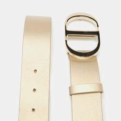 Pre Owned Dior Gold Leather CD Logo Buckle Belt 90 CM