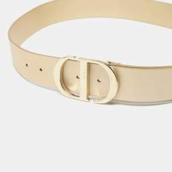 Pre Owned Dior Gold Leather CD Logo Buckle Belt 90 CM