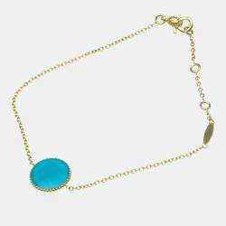Pre Owned Christian Dior Rose Des Vents Yellow Gold 18K Turquoise Charm Bracelet Gold