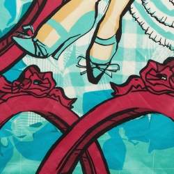 Pre Owned Dior Turquoise Blue/Pink Printed Silk Scarf