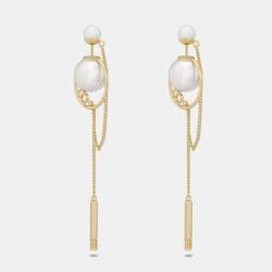 Pre Owned Dior CD Faux Pearl Gold Tone Earrings