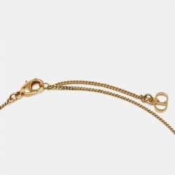 Pre Owned Dior Logo Crystals Gold Tone Necklace