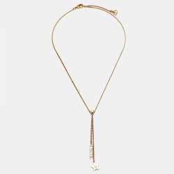 Pre Owned Dior Logo Crystals Gold Tone Necklace