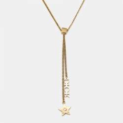 Pre Owned Dior Logo Crystals Gold Tone Necklace
