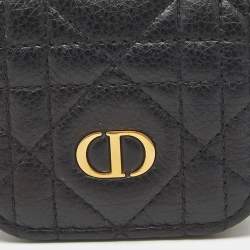 Pre Owned Dior Black Cannage Leather Caro Airpods Case with Chain