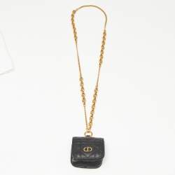 Pre Owned Dior Black Cannage Leather Caro Airpods Case with Chain