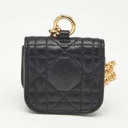 Pre Owned Dior Black Cannage Leather Caro Airpods Case with Chain