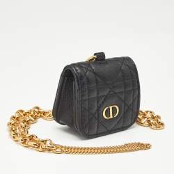 Pre Owned Dior Black Cannage Leather Caro Airpods Case with Chain