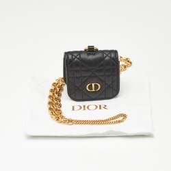 Pre Owned Dior Black Cannage Leather Caro Airpods Case with Chain