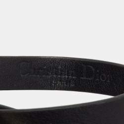 Pre Owned Christian Dior Mise En Dior Black Leather Faux Pearl Gold Tone Double Wrap Bracelet S