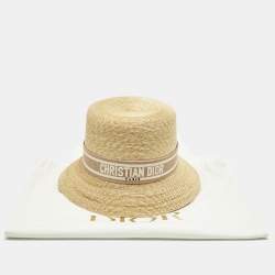 Pre Owned Christian Dior Beige Straw Small Brim Dioresort Hat Size 57