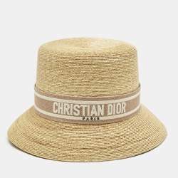 Pre Owned Christian Dior Beige Straw Small Brim Dioresort Hat Size 57