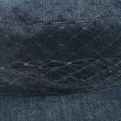 Pre Owned Christian Dior Blue Denim Veil Detail Arty Cap Size 58