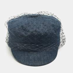 Pre Owned Christian Dior Blue Denim Veil Detail Arty Cap Size 58