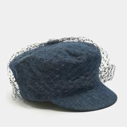 Pre Owned Christian Dior Blue Denim Veil Detail Arty Cap Size 58