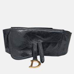 Pre Owned Dior Black Leather Saddle Belt