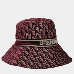 Pre Owned Dior Red Oblique Velvet Bucket Hat