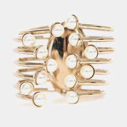 مملوكة مسبقًا Christian Dior Faux Pearl Logo Cuff Bracelet