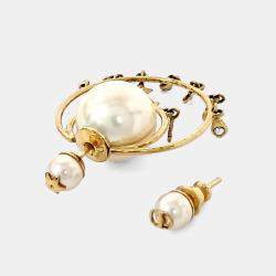 Pre Owned Dior Gold Tone Pearl Earrings