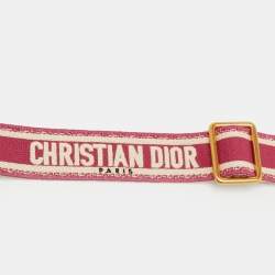 Pre Owned Dior Pink/Black Embroidered Canvas and Leather Bag Shoulder Strap