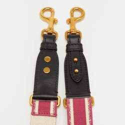Pre Owned Dior Pink/Black Embroidered Canvas and Leather Bag Shoulder Strap