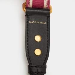 Pre Owned Dior Pink/Black Embroidered Canvas and Leather Bag Shoulder Strap