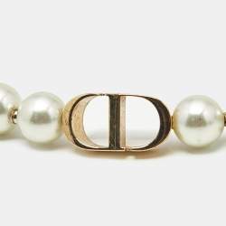 Pre Owned Dior CD 30 Montaigne Faux Pearl Gold Tone Bracelet