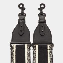 Pre Owned Dior Black/White Logo Canvas and Leather Bag Shoulder Strap