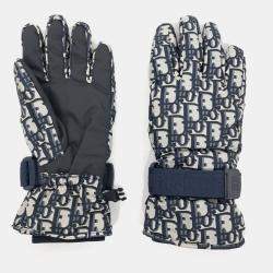مملوكة مسبقًا Dior Navy Blue Polyester Oblique Ski Gloves