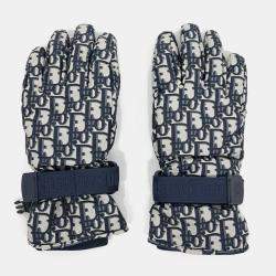 مملوكة مسبقًا Dior Navy Blue Polyester Oblique Ski Gloves