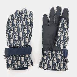 مملوكة مسبقًا Dior Navy Blue Polyester Oblique Ski Gloves