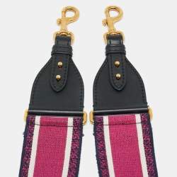 مملوكة مسبقًا Dior Embroidered Logo Bag Shoulder Strap Pink/Navy Blue Canvas