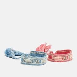 Pre Owned مجموعة من سوارين ديور بلو بلاسيد/بينك كريستيان ديور دبي مطرز قماش منسوج