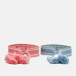 Pre Owned مجموعة من سوارين ديور بلو بلاسيد/بينك كريستيان ديور دبي مطرز قماش منسوج